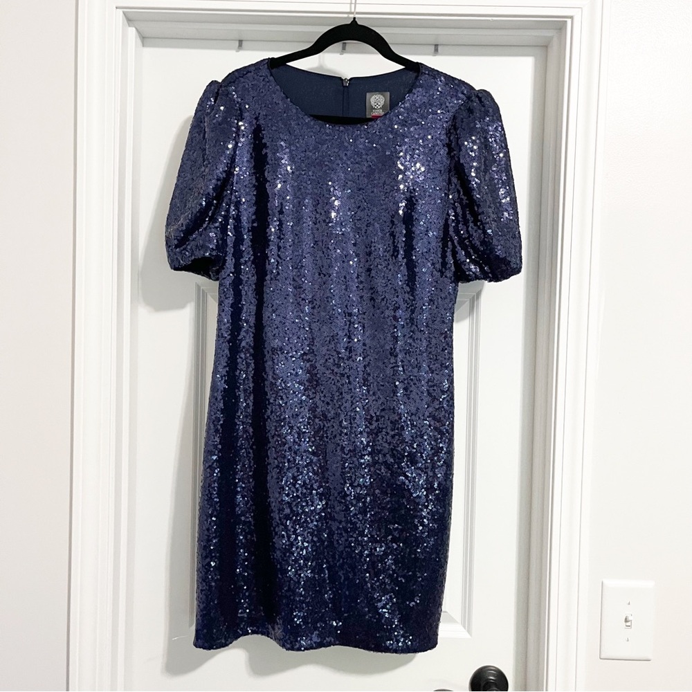 Vince Camuto Navy Sequin Mini Dress